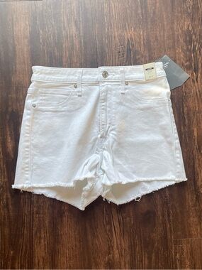 Abercrombie & Fitch Simone High Rise White Denim Frayed Hem Shorts